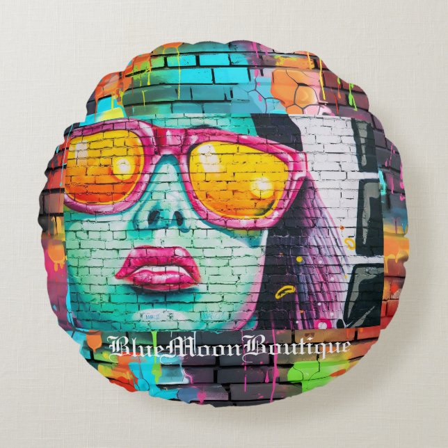 Glamour Girl Graffiti Rond Kussen (Voorkant)