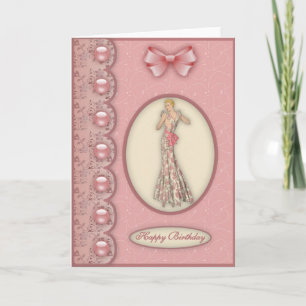 Glamour Girl in Pink - Birthday Card Kaart