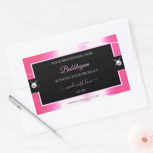 Glamour Girly Pink Black Brilliants Productlabel Rechthoekige Sticker (Envelop)