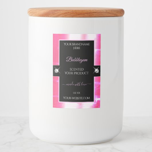 Glamour Girly Pink Black Brilliants Productlabel Voedselcontainer Etiket (Voorkant)
