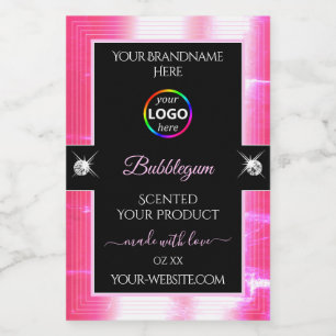 Glamour Glanzend Meisjesachtig Roze Zwart Logo Pro Voedselcontainer Etiket