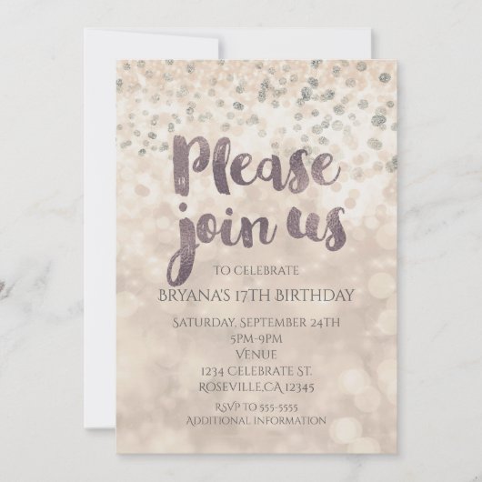 Glamour Glitter Confetti Feest Uitnodigingen voor  (Voorkant)