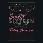 Glamour Glitter Lights SWEET 16-partijroze zwart Kaart<br><div class="desc">Glamor Glitter Lights SWEET 16 Party Pink Black Invitation.</div>