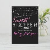 Glamour Glitter Lights SWEET 16 Party Roze Zwart Kaart (Staand voorkant)
