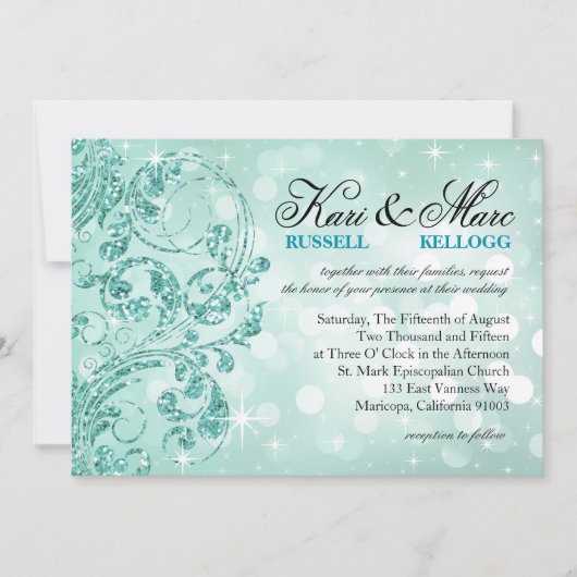 Glamour Glitter Luxe Bokeh Wedding | mint Kaart (Voorkant)