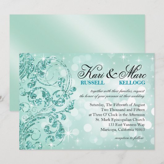 Glamour Glitter Luxe Bokeh Wedding | mint Kaart (Voorkant / Achterkant)