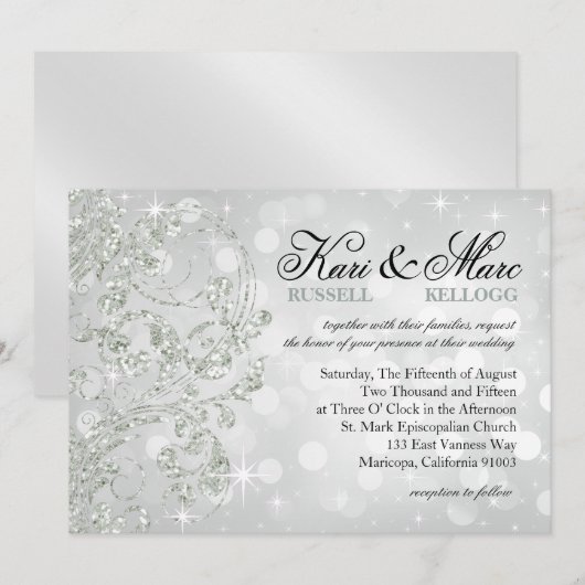 Glamour Glitter Luxe Bokeh Wedding | zilverijs Kaart (Voorkant / Achterkant)