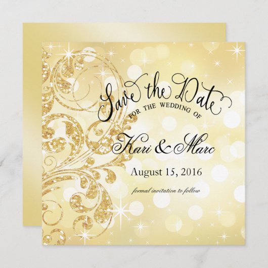 Glamour Glitter Luxe Save the Date | champagne (Voorkant / Achterkant)