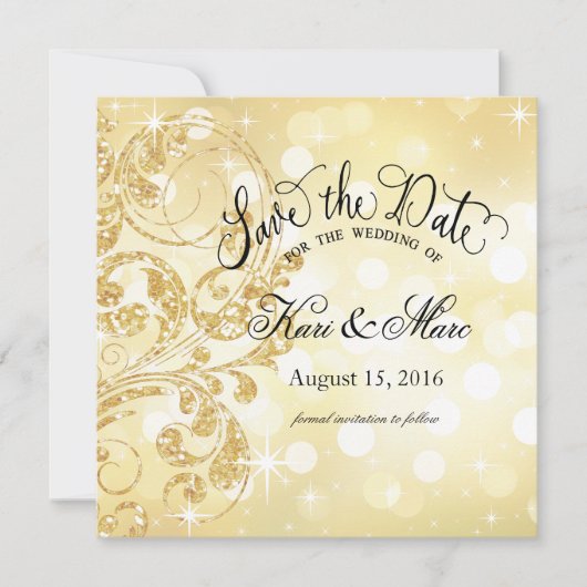 Glamour Glitter Luxe Save the Date | champagne (Voorkant)