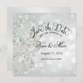 Glamour Glitter Luxe Save the Date | zilverijs (Voorkant / Achterkant)