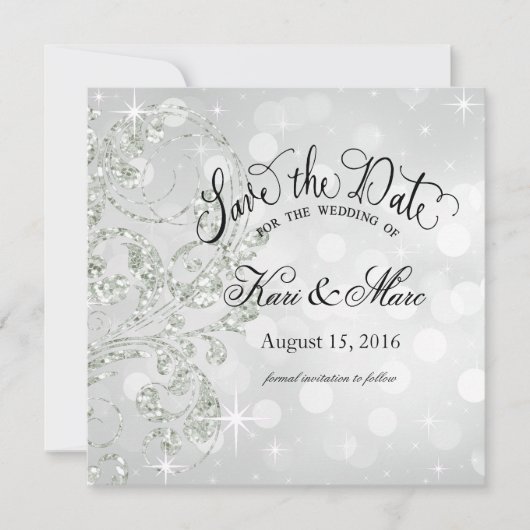 Glamour Glitter Luxe Save the Date | zilverijs (Voorkant)