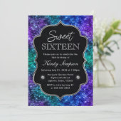 Glamour Glitter Sweet 16 blauwgroen en Paarse Ocea Kaart (Staand voorkant)