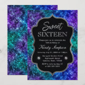 Glamour Glitter Sweet 16 blauwgroen en Paarse Ocea Kaart (Voorkant / Achterkant)