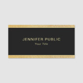 Glamour Gold Glitter Custom Rectangle Black Classi Naamplaatje (Voorkant)