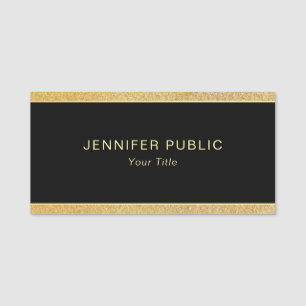 Glamour Gold Glitter Custom Rectangle Black Classi Naamplaatje