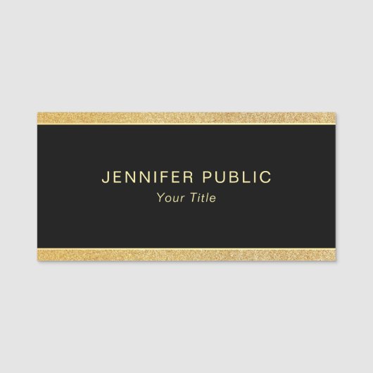 Glamour Gold Glitter Custom Rectangle Black Classi Naamplaatje (Voorkant)