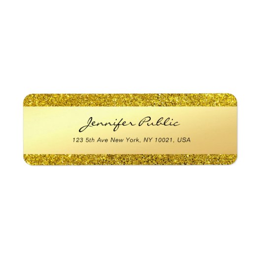 Glamour Gold Glitter Handgeschreven Script Naam Te Etiket (Voorkant)