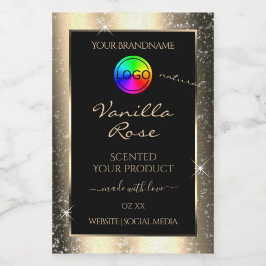 Glamour Gold Glitter Lijst Productlabel met Logo Voedselcontainer Etiket (Enkel label)