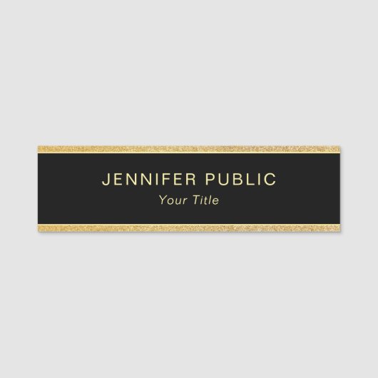 Glamour Gold Glitter Modern Custom Rectangle Black Naamplaatje (Voorkant)
