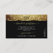Glamour Gold Glitter Sparkle Stars Monogram Zwart Visitekaartje (Achterkant)