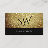 Glamour Gold Glitter Sparkle Stars Monogram Zwart Visitekaartje (Voorkant)