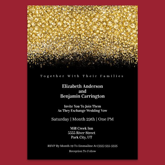 Glamour Gold Jeweled Glitter Wedding Kaart