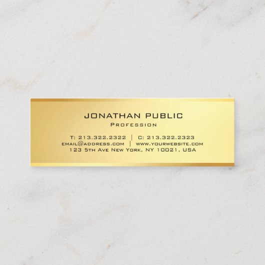 Glamour Gold Modern Trendy Simple Sjabloon Mini Visitekaartje (Achterkant)