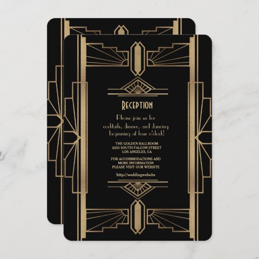 Glamour Goud 1920's Great Gatsby 1920s Ontvangst Kaart (Voorkant / Achterkant)