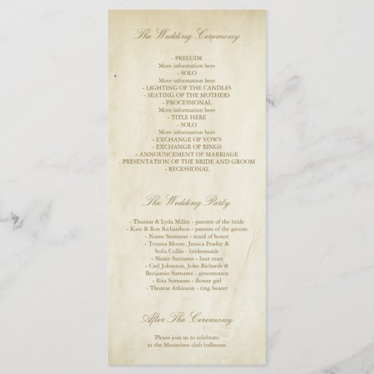 Glamour  Goud Confetti Trouwprogramma's Programmakaart (Achterkant)