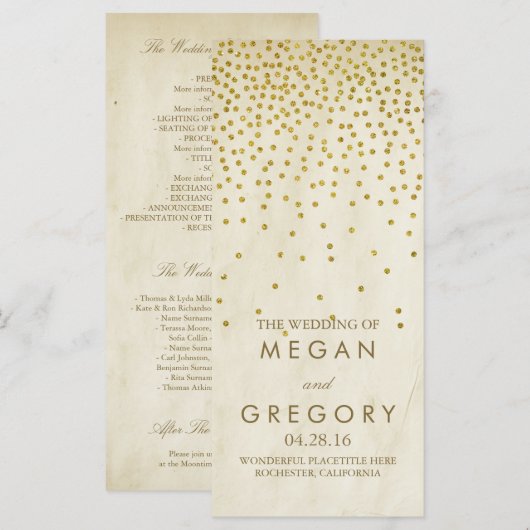 Glamour Goud Confetti Trouwprogramma's Programmakaart (Voorkant / Achterkant)