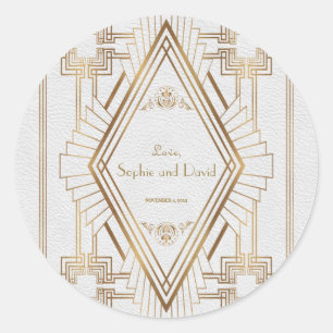 Glamour Goud en Witte Great Gatsby Bruiloft Ronde Sticker