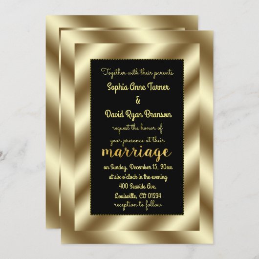Glamour goud folie en zwarte trouw uitnodiging (Voorkant / Achterkant)