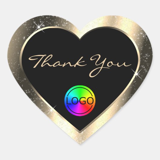 Glamour Goud Glitter Kader Bedankt met Logo Hart Sticker (Voorkant)