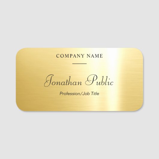 Glamour Goud Sjabloon Handgeschreven Script Modern Naamplaatje (Voorkant)