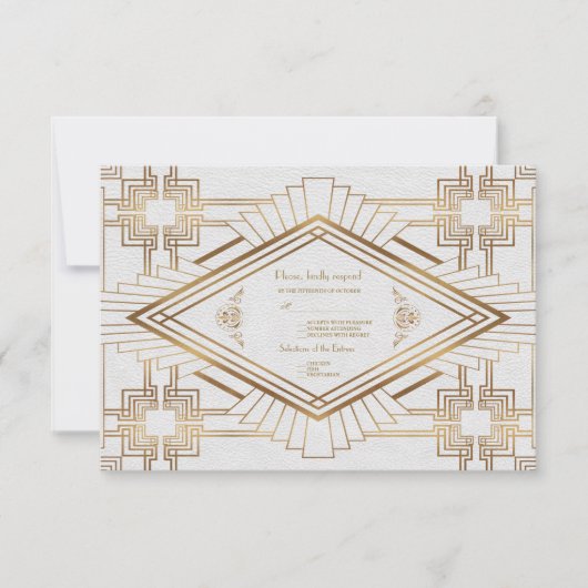 Glamour Goud Witte Great Gatsby Huwelijks RSVP (Voorkant)