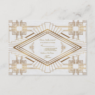 Glamour Goud Witte Great Gatsby Huwelijks RSVP Kaartje