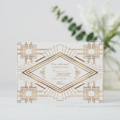 Glamour Goud Witte Great Gatsby Huwelijks RSVP Kaartje (Staand voorkant)