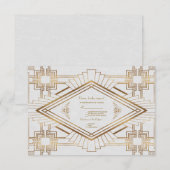 Glamour Goud Witte Great Gatsby Huwelijks RSVP Kaartje (Voorkant / Achterkant)