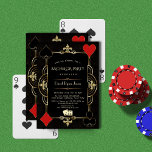 Glamour Goud Zwart Great Gatsby 20s Bachelor Party Kaart<br><div class="desc">Elegant Casino Art Deco 20s thema kaartontwerp. Het bevat vintage art deco stijl, een Roaring 1920's oude Hollywood nep gouden frame met gouden Fleur-de-lis, paar dobbelstenen, speelkaarten symbolen (simuleren speelkaarten), op goud zwart Art Deco patroon achtergrond. Gebruik de Personaliseer tool om uw informatie toe te voegen. Voor meer, bezoek mijn...</div>