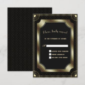 Glamour Goud Zwart Great Gatsby Art Deco Trouw RSVP Kaartje (Voorkant / Achterkant)