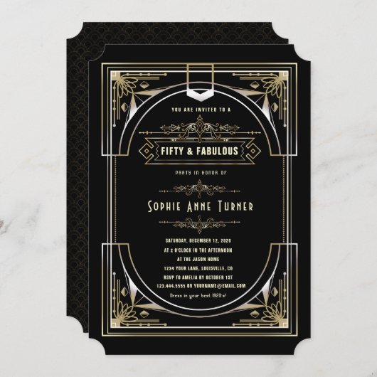 Glamour Goud Zwart Great Gatsby Vijftig En Fabulou Kaart (Voorkant / Achterkant)