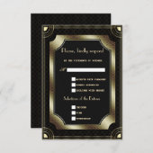 Glamour Goud Zwart Groot Art Deco Bruiloft RSVP Kaartje (Voorkant / Achterkant)