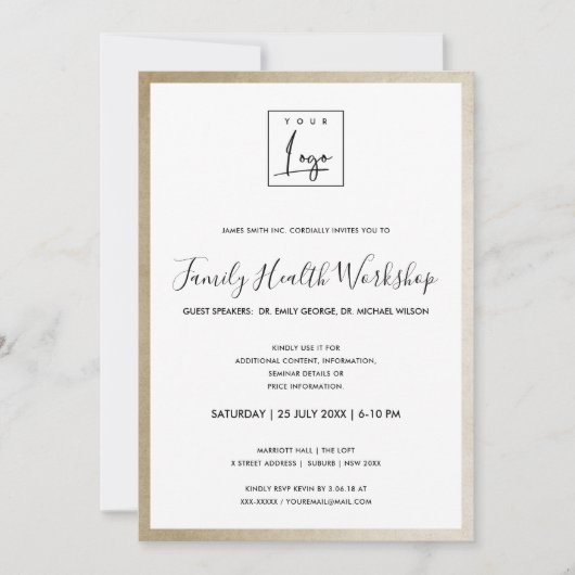 GLAMOUR GOUDE NEPFOLIE UW LOGO WORKSHOP GALA EVENE KAART (Voorkant)