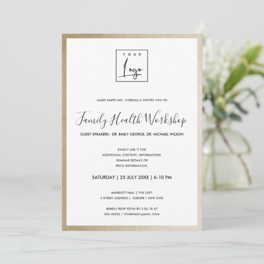 GLAMOUR GOUDE NEPFOLIE UW LOGO WORKSHOP GALA EVENE KAART (Staand voorkant)