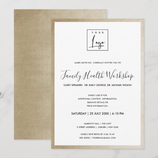 GLAMOUR GOUDE NEPFOLIE UW LOGO WORKSHOP GALA EVENE KAART (Voorkant / Achterkant)