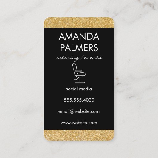 Glamour Gouden Glitter Stylist Stoel Visitekaartje (Achterkant)