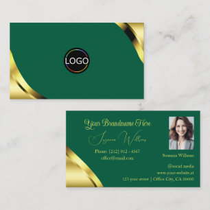 Glamour Gouden Hoeken op Teal met Logo en Foto Visitekaartje
