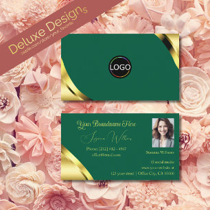 Glamour Gouden Hoeken op Teal met Logo en Foto Visitekaartje