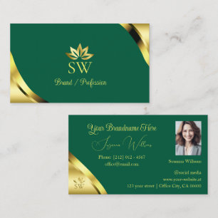 Glamour Gouden Hoeken op Teal met Monogram Foto Visitekaartje