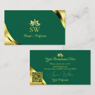 Glamour Gouden Hoeken op Teal met Monogram QR Code Visitekaartje